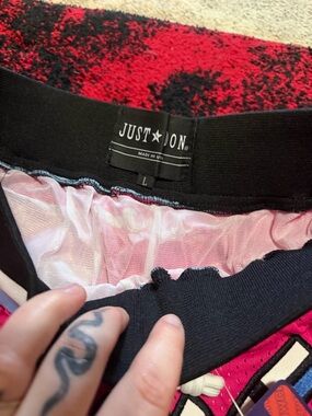 Just Don Pink and Black Mesh Basketball Short with White Accents
